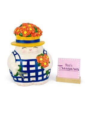 Clay Art 1994 BLOOMIN CAT IN THE GARDEN Hand Painted Anthropomorphic Cookie Jar